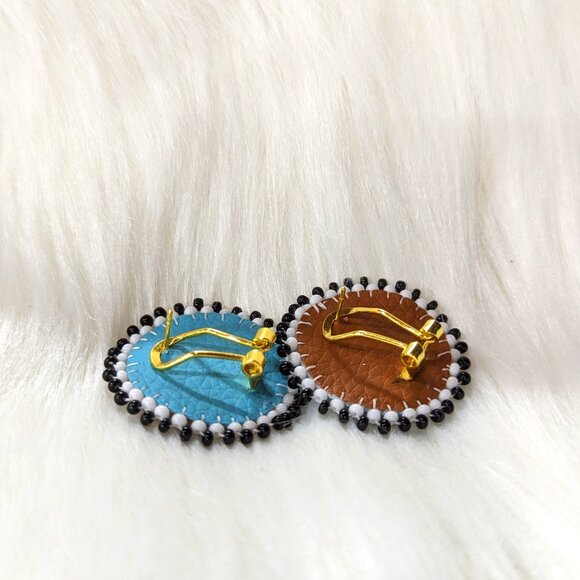 Flowers Beaded on Vegan Leather - Blue/Brown - Picture 2 of 3